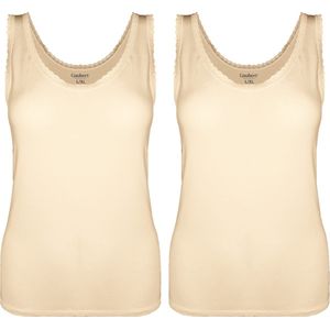 Dames Onderhemd met Kant - 2-Pack - Bamboe Viscose - Beige - Maat 2XL/3XL | Zijdezacht, Ademend en Perfecte Pasvorm