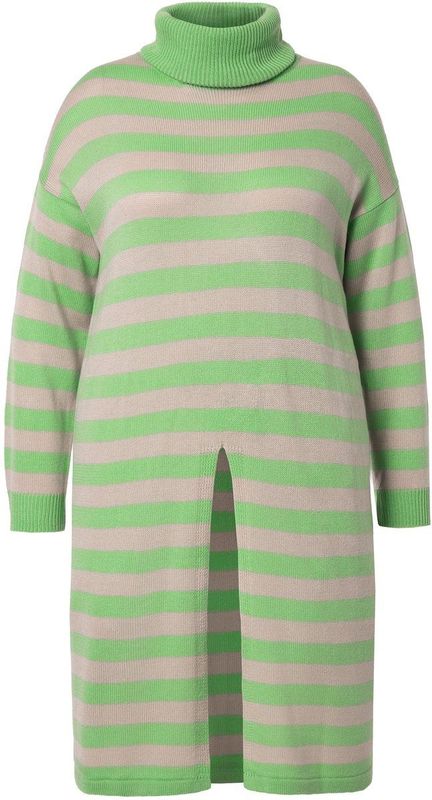 MIAMODA - Dames - Lange trui A-lijn gestreept zoomsplit - Pastelgroen - Maat 42+