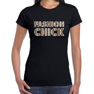 Fashion Chick slangen print tekst t-shirt zwart dames - dames shirt Fashion Chick slangen print L