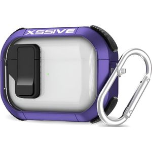Schokbestendig Hoesje - Geschikt voor Apple AirPods 4 - Hardcase Met Sleutelhanger - Transparant & Paars