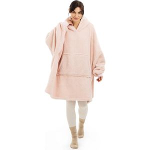 HOMELEVEL unisex hoodie van fleece - Cuddle hoodie voor dames en heren - Hoodie deken van bijzonder zachte, dikke fleece - Maat XL in lichtroze