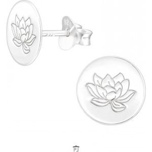 Oorknopjes zilver rondje met lotusbloem