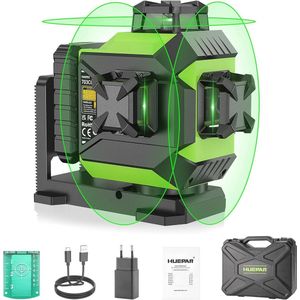 360° Zelfnivellerende Kruislijnlaser met 12 Lijnen en 3D Groene Stralen - 30M met Pulsmodus