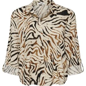 Jacqueline de Yong Blouse Jdynaja 7/8 Linen Button Down Shirt 15326897 Sandshell/animal Dames Maat - L