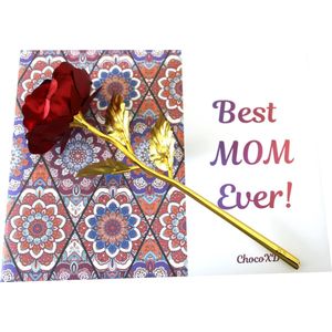 Moederdagdag Chocoladecadeau met Roos - Mother's day gift - Handgemaakte chocolade - Fairtrade Chocolade - Kado voor Mama