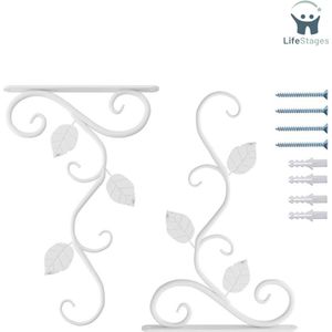 LifeStages - Plantenhaak - Wand Opknoping Plant Beugel - 2 Stuks Witte Ijzeren Opknoping Haken - Muurbeugels - 29,5 Cm - Bloempot - Vogelvoeder - Hanger Retro Indoor - Indoor Tuin Haak Met Schroeven Voor Balkon Windgong Lantaarn
