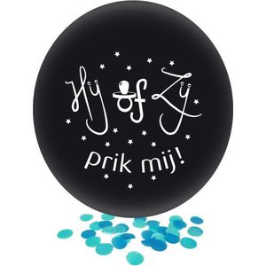 Partyxplosion - Gender reveal ballon BLAUW - Hij of Zij - Prik mij - 60cm
