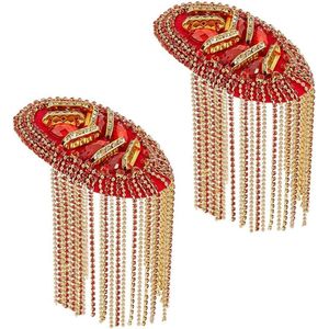 Schouders met strassteentjes en kwastjes - Rood en goud - Schakel-epauletten