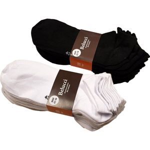 Belucci Sneakersokken – 20 paar – Biologisch katoen – Wit/Zwart - Maat 35/38