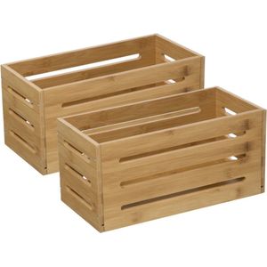 5Five Fruitkisten opslagbox - 2x - open structuur - lichtbruin - hout - L31 x B15 x H15 cm - Decoratie huis en tuin - Kisten/kistjes