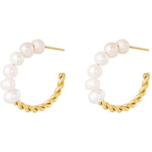 Yehwang - pearl earrings with a twist - gold - goud - parels - oorbellen