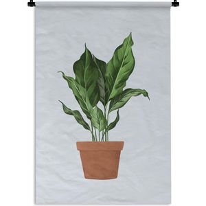 Wandkleed PlantenKerst illustraties - Illustratie van een plant met weelderige bladeren op een lichtblauwe achtergrond Wandkleed katoen 90x135 cm - Wandtapijt met foto