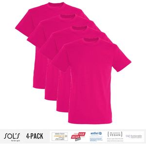 4 Pack Sol's Heren T-Shirt 100% biologisch katoen Ronde hals Roze Maat XXL