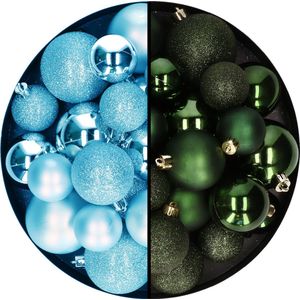 Kerstballen 60x stuks - mix donkergroen/ijsblauw - 4-5-6 cm - kunststof - kerstversiering