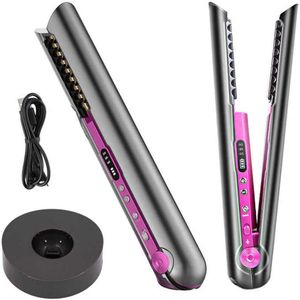 Reis stijltang draadloos, mini stijltang en krultang voor onderweg, draagbaar formaat USB-C oplaadbaar grijs stijltang met dubbele spanning voor dun, steil en fijn haar