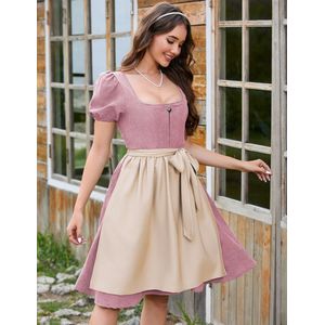 Dirndl dames traditionele midi dirndl jurk van suède voor Oktoberfest met schort Roze 34