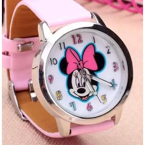Kinder horloge met Minnie Mouse afbeelding met roze leer bandje
