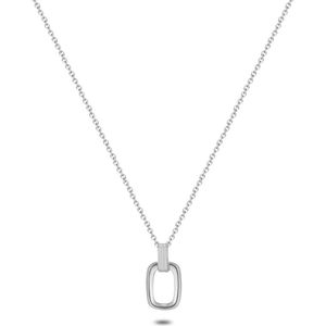 Twice As Nice Halsketting in edelstaal, zilverkleurig,afgeronde open rechthoek, lengte verstelbaar. 41 cm+5 cm