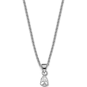 New Bling 9NB-0588 Zilveren Ketting met hanger - Dames - Zirkonia - Chaton - Pear - 6 mm - Ankerschakel - 40 + 5 cm - Zilverkleurig