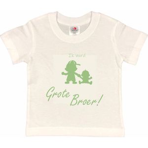 Shirt Aankondiging zwangerschap Ik word grote broer 2.0 | korte mouw | Wit/sage green (saliegroen) | maat 86/92 zwangerschap aankondiging bekendmaking Baby big bro brother Grote Broer