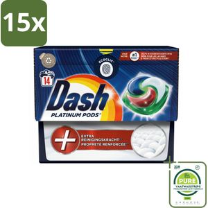15 x Dash Platinum - Wasmiddel Capsules - Witte en Gekleurde Was - 14 Wasbeurten - Grootverpakking - Wasmiddel Capsules - Vlekkenverwijderaar - Waspoeder - Wasmiddel - Biologisch Afbreekbaar