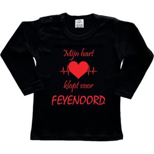 Rotterdam Kinder t-shirt Lange Mouw | Feyenoord ""Mijn hart klopt voor FEYENOORD"" | Verjaardagkado | verjaardag kado | grappig | jarig | Rotterdam | Feyenoord | cadeau | Cadeau | Zwart/rood | Maat 92