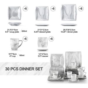 Kibus Marmeren 30-delig Servies - 6 Personen - Keramiek - Luxe Bordenset - Mermer - Serviesset - Borden - Marmer look