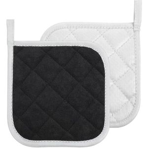 2pcs Heat Resistant Square Kitchen Potholders Black and White Double Sided - Oven Mitts for Baking and Cooking (2 Pack)