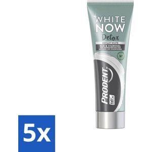 5 x Prodent - White Now - Tandpasta - Natuurlijke Ingrediënten - Klei En Houtskool - 75 ml - Tandpasta - Wittere Tanden - Klei - Houtskool - Detox
