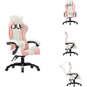 vidaXL Racestoel Gaming - Kunstleer - Roze/Wit - 64x65x119 cm - Gasveer en verstelmechanisme - Bureaustoel