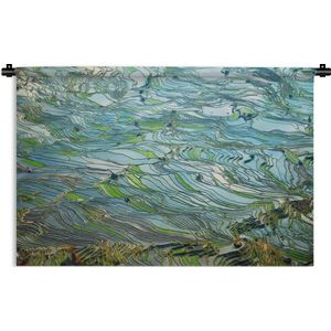 Wandkleed Rijstvelden - Prachtige kleurrijke rijstvelden onder water in China Wandkleed katoen 180x120 cm - Wandtapijt met foto XXL / Groot formaat!
