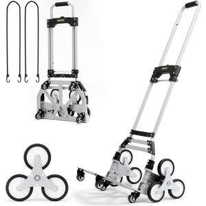 Trappentroler 50-100 kg steekwagen trap opvouwbaar aluminiumlegering in hoogte verstelbare handgreep 82-116 cm 4 universele wielen 39 x 27 cm voor magazijnen luchthaven winkelcentrum - met verstelbare handgreep hand truck