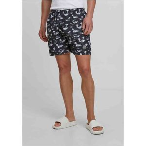 Urban Classics - Pattern Zwemshorts - S - Zwart/Wit