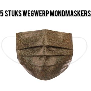 Glitter wegwerp mondmaskers - Bruin - per 5 stuks