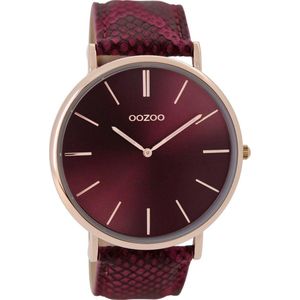 Rosé goudkleurige OOZOO horloge met bordeaux rode leren band - C9303