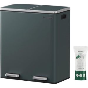 Afvalbak Groengrijs - 2x30 Liter Pedaalemmer met Soft Close en Afvalscheidingssysteem