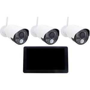 Draadloze Beveiligingscamera Set met 10 Inch Touchscreen – 3 Camera’s – Full HD – Nachtzicht – Binnen & Buiten