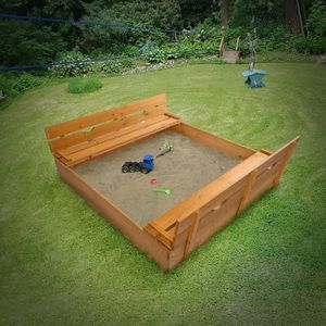 Zandbak Met Zitbankjes en Deksel - Hout - Buitenspeelgoed Tuin voor Jongens en Meisjes - 115 x 125.5 x 38 cm