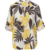 s.Oliver - Blouseshirt - Bruin Geel Wit - Driekwart Mouw - Bloemenprint