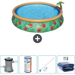 Bestway Rond Opblaasbaar Fast Set Zwembad - Paradijsprint - 457 x 84 cm - Inclusief Pomp Filter - Schoonmaakset - Solarzeil