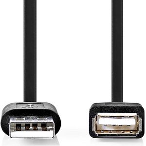 Nedis USB-Kabel - USB 2.0 - USB-A Male - USB-A Female - 480 Mbps - Vernikkeld - 0.20 m - Rond - PVC - Zwart - Envelop