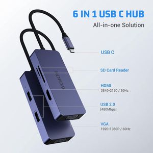Hopday 6-in-1 USB C Hub - 4K HDMI - Premium Kwaliteit - Universeel