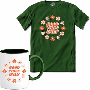 Flower power Good vibes only - T-Shirt met mok - Heren - Bottle Groen - Maat 3XL