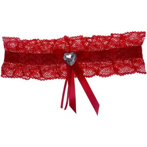 Kousenband rood met strass hartje