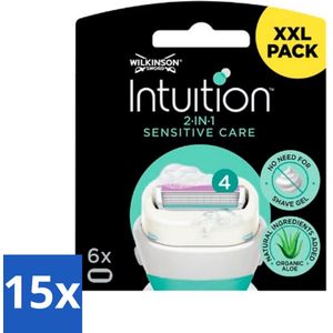 Wilkinson Intuition - Navulmesjes - 2 in 1 Sensitive Care - Voor Gevoelige Huid - 6 mesjes - Bulkverpakking - 15 stuks