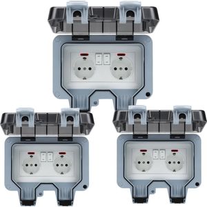 Buitenstopcontact dubbel stopcontact - 3 PCS - Tuinstopcontact - Stopcontact - Waterdicht Stopcontact ip66 - Buiten Stopcontact - en Stofdicht- wandcontactdoos