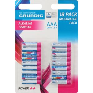 Grundig Alkaline Batterijen Power++ AAA/LR03 - 1.5V - 950mAh - 18 stuks