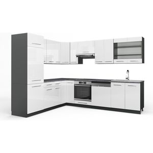 Vicco Fame-Line Hoekkeuken – 287 x 60 cm zonder werkblad Wit hoogglans/antraciet zonder werkblad