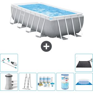 Intex Rechthoekig Prism Frame Zwembad - 400 x 200 x 100 cm - Grijs - Inclusief Pomp - Ladder Onderhoudspakket - Filter - Grondzeil - Stofzuiger - Solar Mat