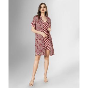 Satijn Dames 2- Delige Nachtjapon/ Ochtendjas -Pyjama- Luxe Pyjamaset- Nachtkleding Maat S